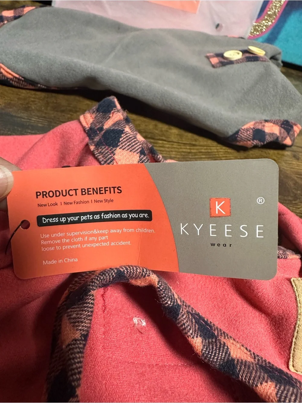 2pc KYEESE fleece dog sweaters featuring plaid trim and button details